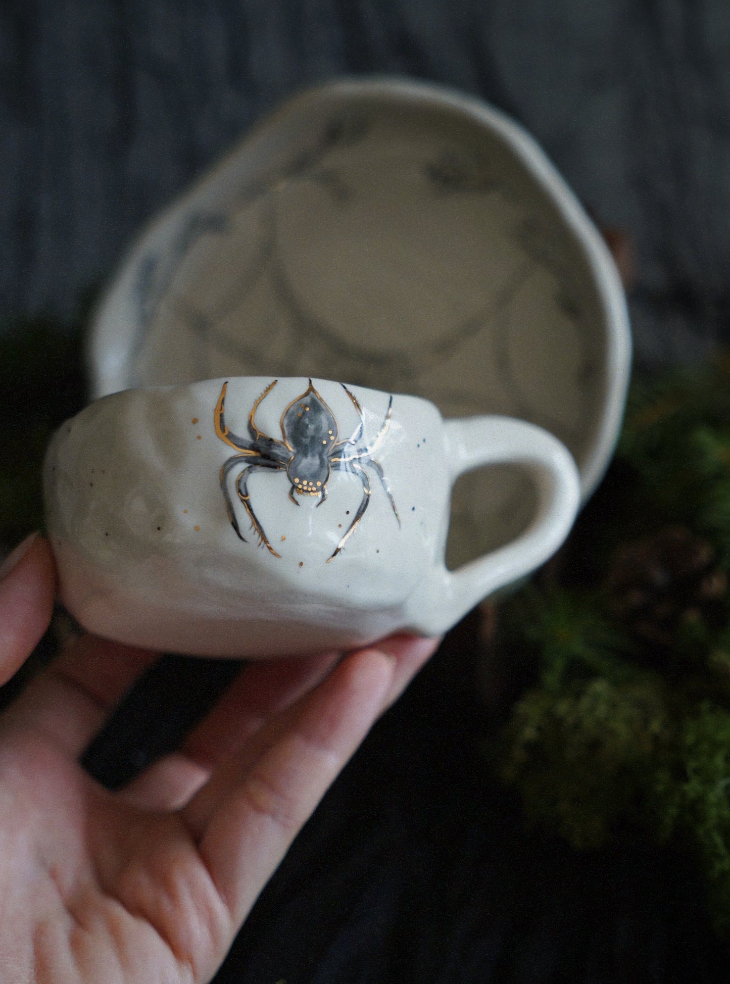 Golden Web Grove Set — Mug & Saucer (130ml)