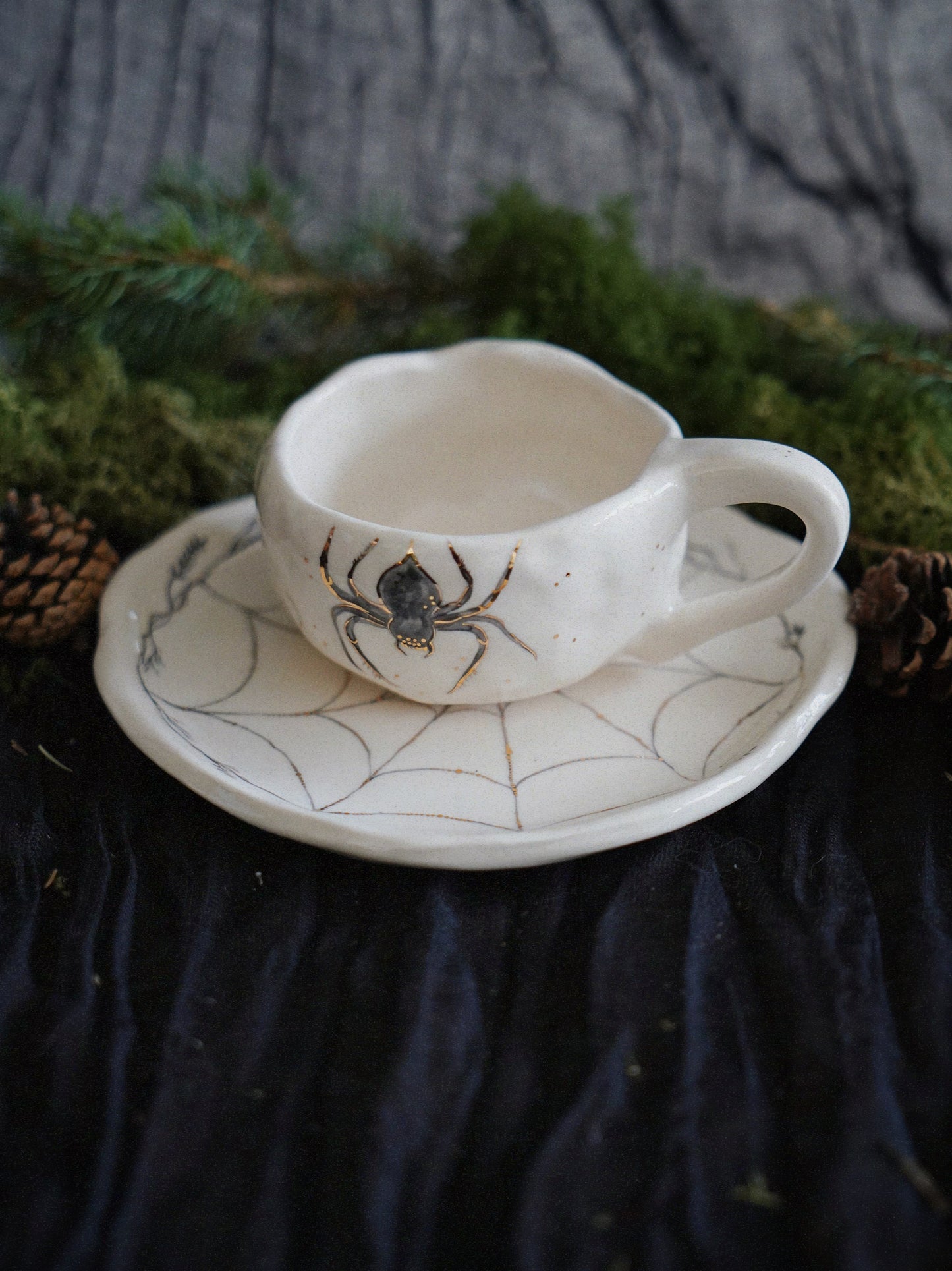 Golden Web Grove Set — Mug & Saucer (130ml)