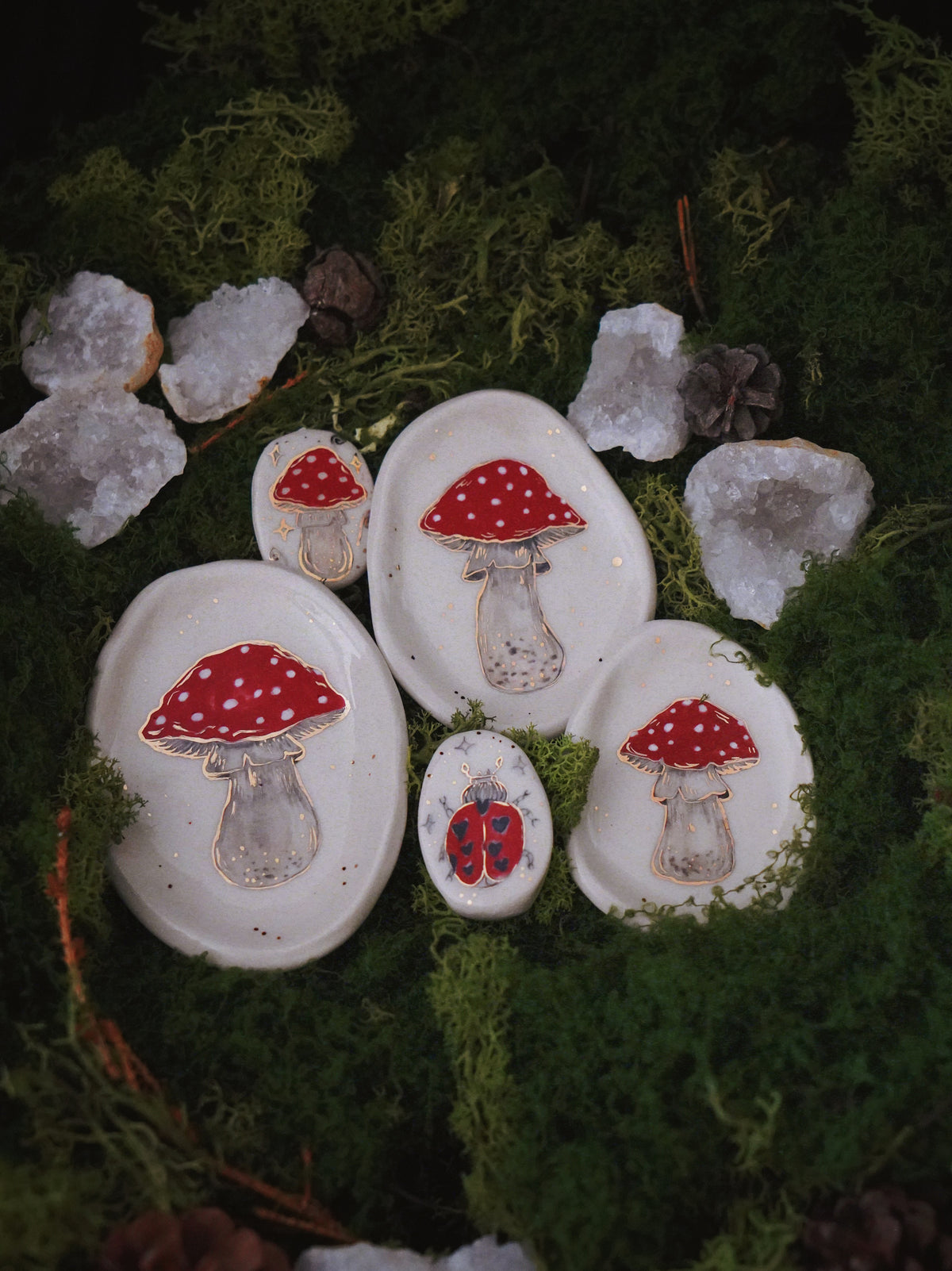Golden Amanita Trinket Dish Set