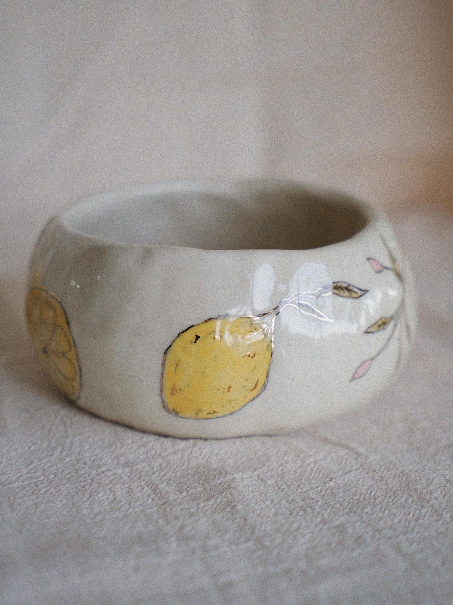 Lemon Hand-Painted Ceramic Cup & Saucer Set with Real Gold
